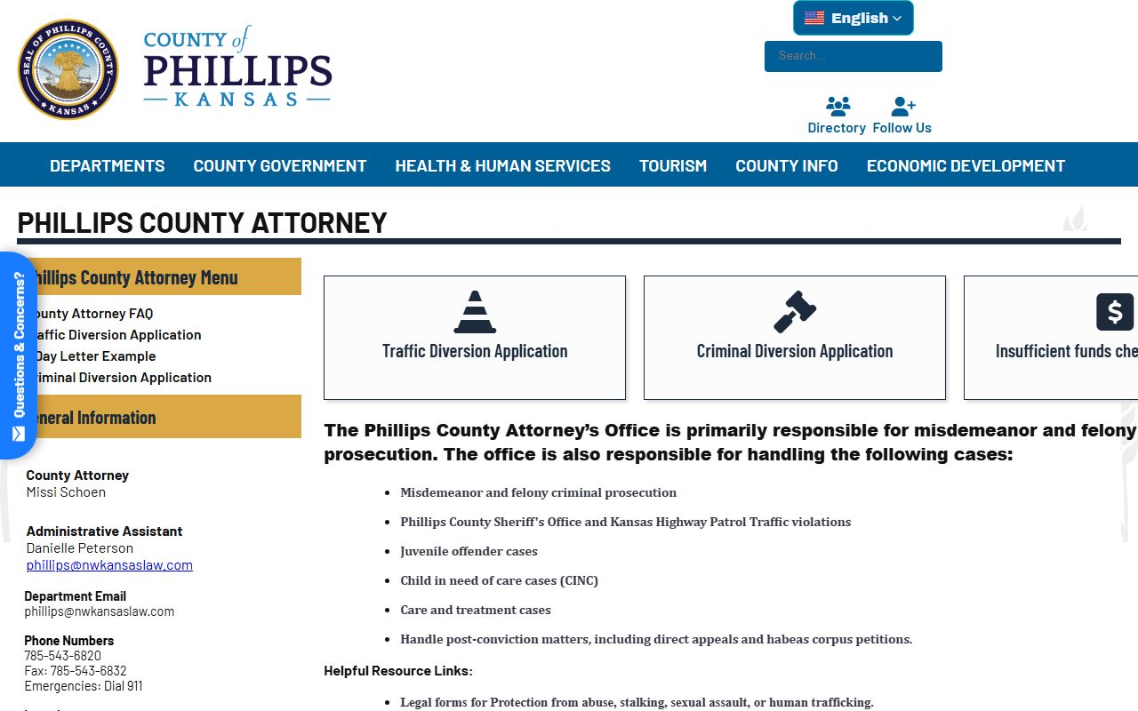 Phillips County Attorney page for court records after jail arrest