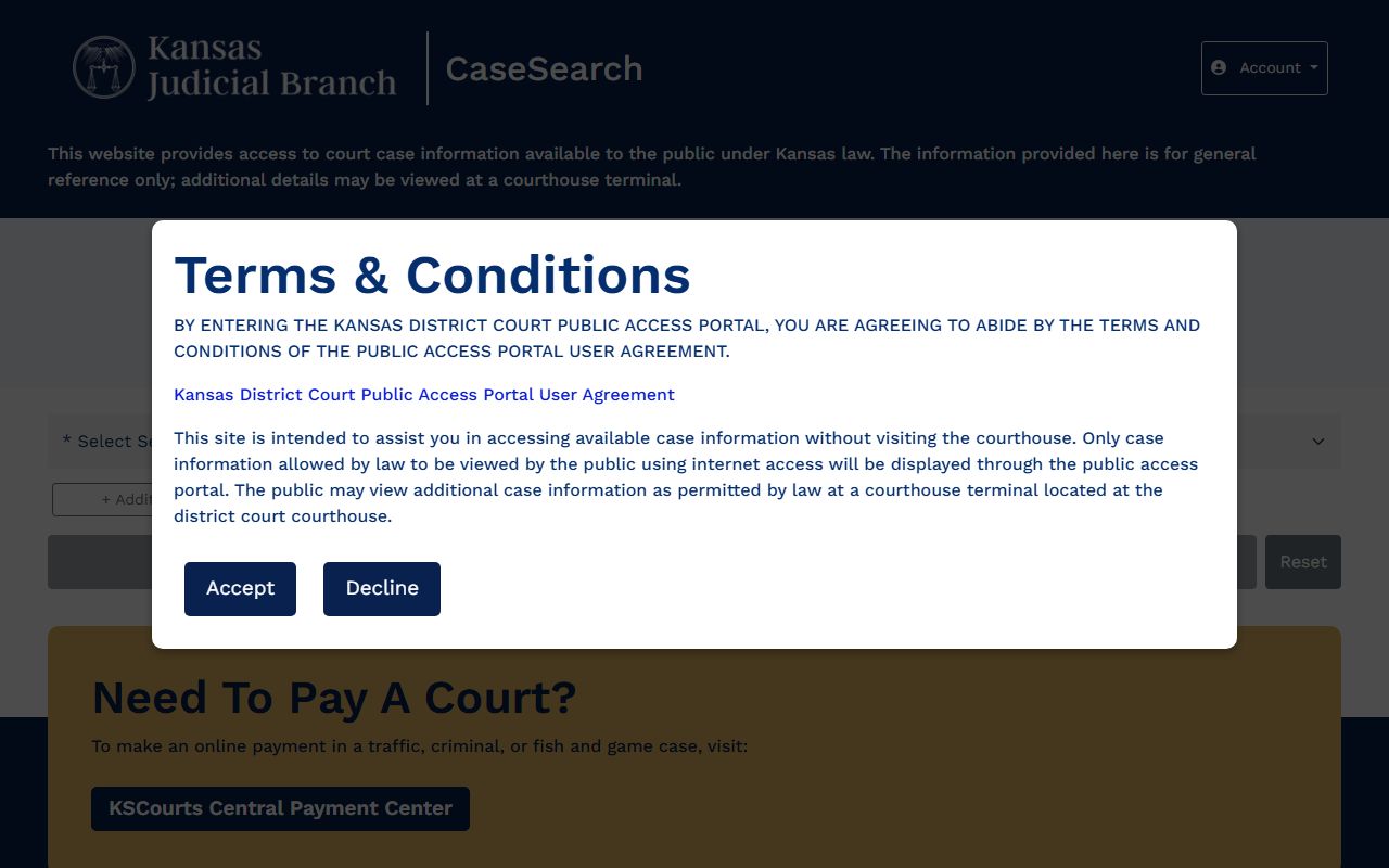 Kansas CaseSearch portal for Phillips County court records after jail arrest